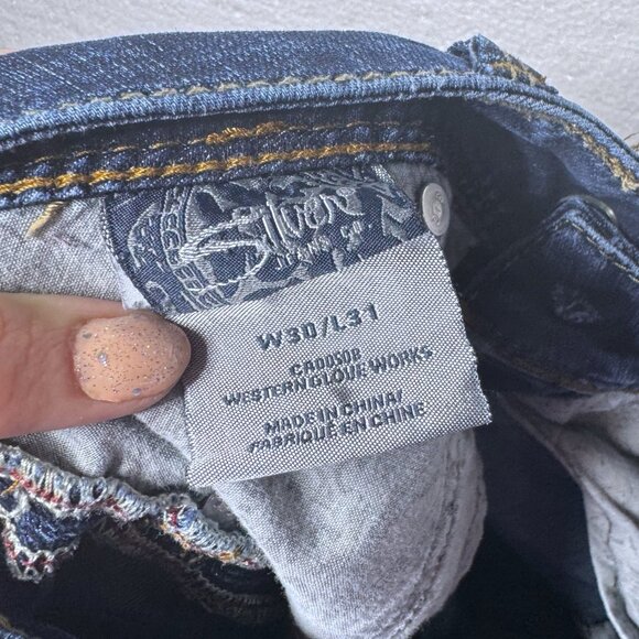 Silver Womens Size 30 x 31 Camden Rose Bell Dark Wash Flare Jeans Denim Low Rise - Picture 8 of 9